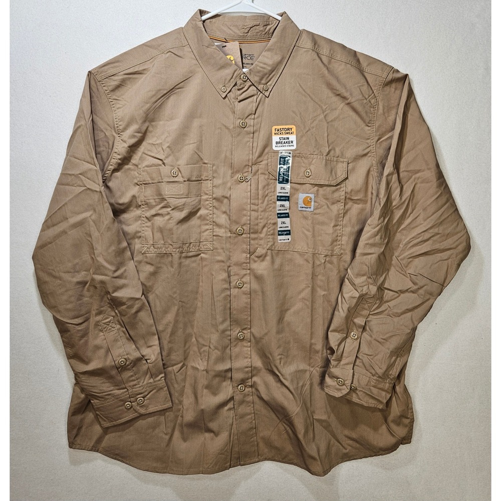Carhartt Force Ridgefield LS Buttoned Work Shirt, Men's 2XL, Dark Khaki, NWT!
